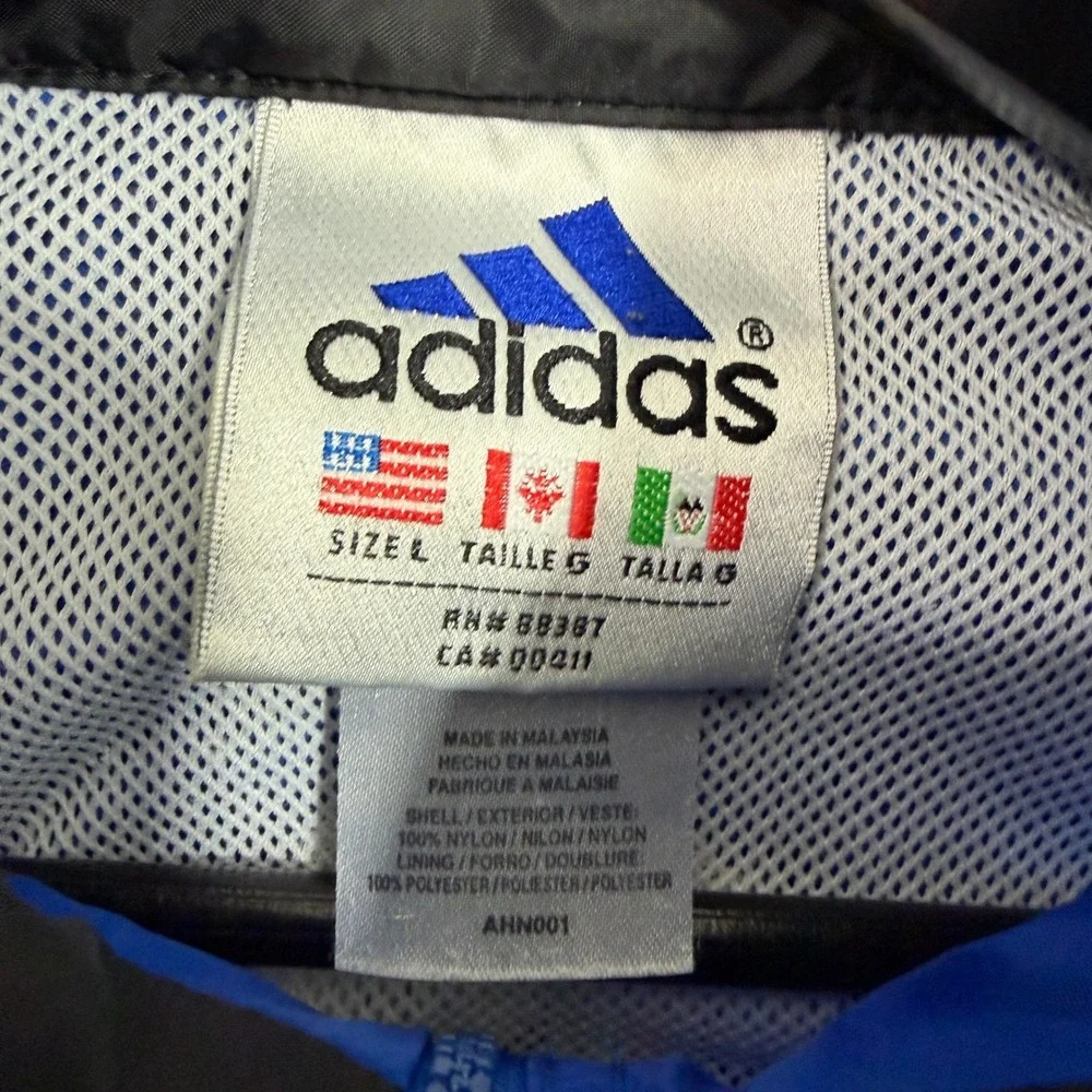 Vintage Adidas Windbreaker Jacket Mens Large Blue Black Full Zip Mesh Lined Logo